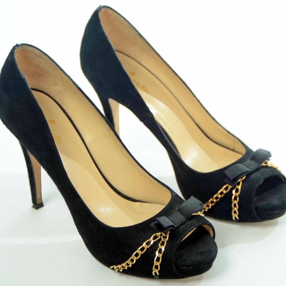 Kate Spade black suede open toe high heels sz 8AA - Picture 2 of 8